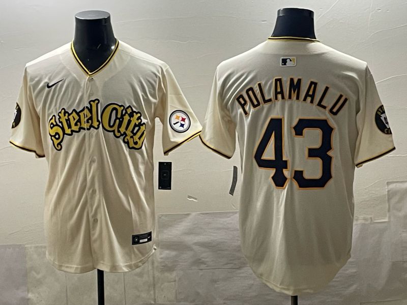 Men 2025 Nike Pittsburgh Steelers #43 Polamalu Cream Limited NFL Jersey style 06